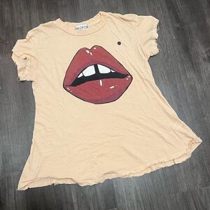 Wildfox Tan Lips Distressed Tshirt